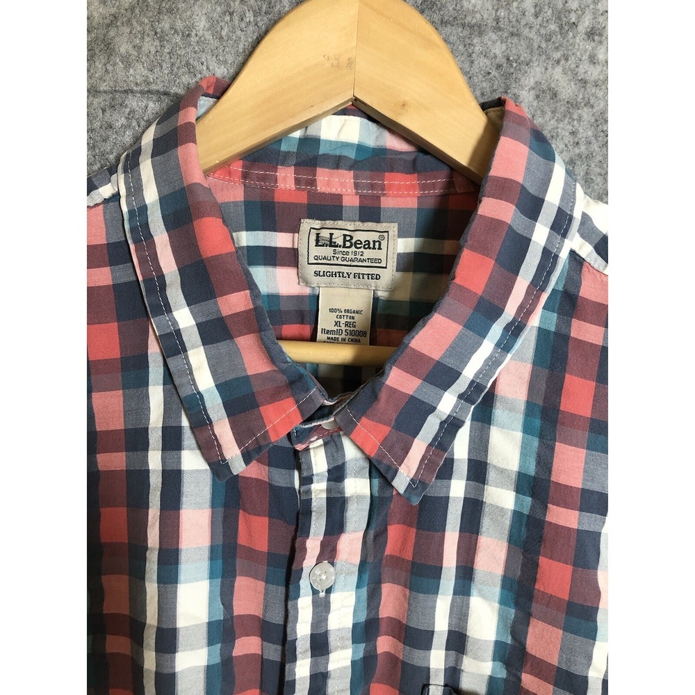 L.L.‎ Bean Shirt Mens Extra Large Check Organic Seersucker Work Fish Hike Camp